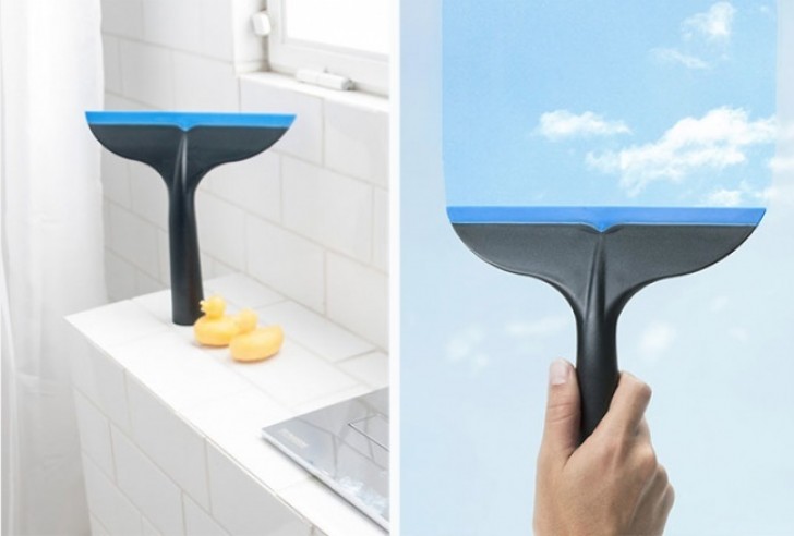 13. A whale's tail squeegee for cleaning windows and other surfaces.
