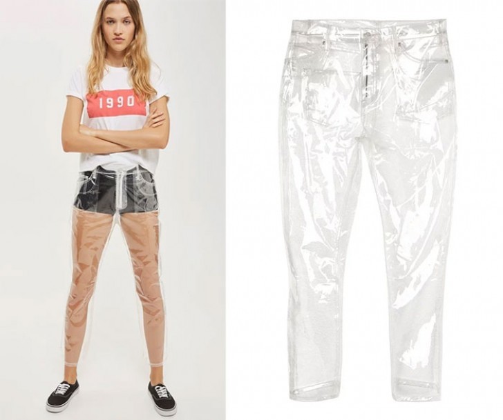 Transparent plastic pants.