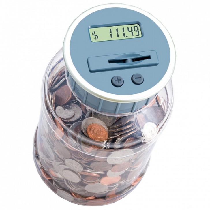 A piggy bank that automatically counts money as you put it in.