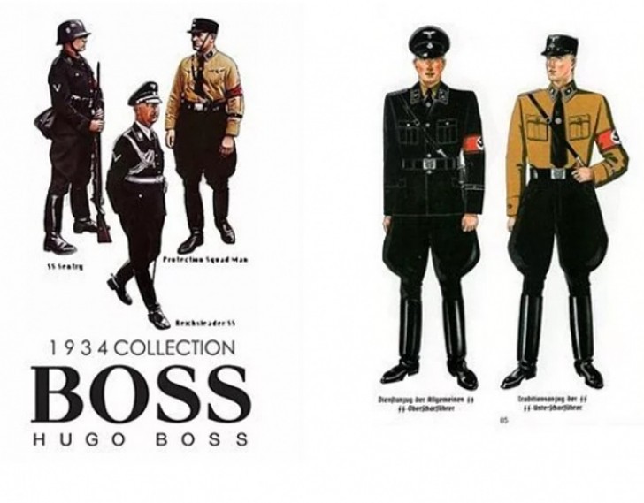 As roupas do governo nazista eram feitas, entre outras marcas, nas fábricas do estilista Hugo Boss: era um grande admirador do Führer e um nacional socialista.