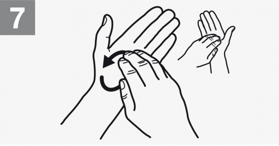 8. Pulite la punta delle dita contro il palmo