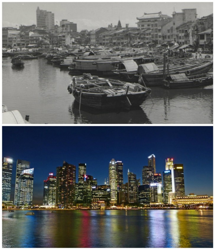 Singapore come appariva negli anni Sessanta e come appare oggi.