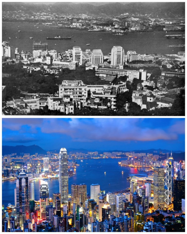 Hong Kong negli anni Sessanta e come appare oggi.
