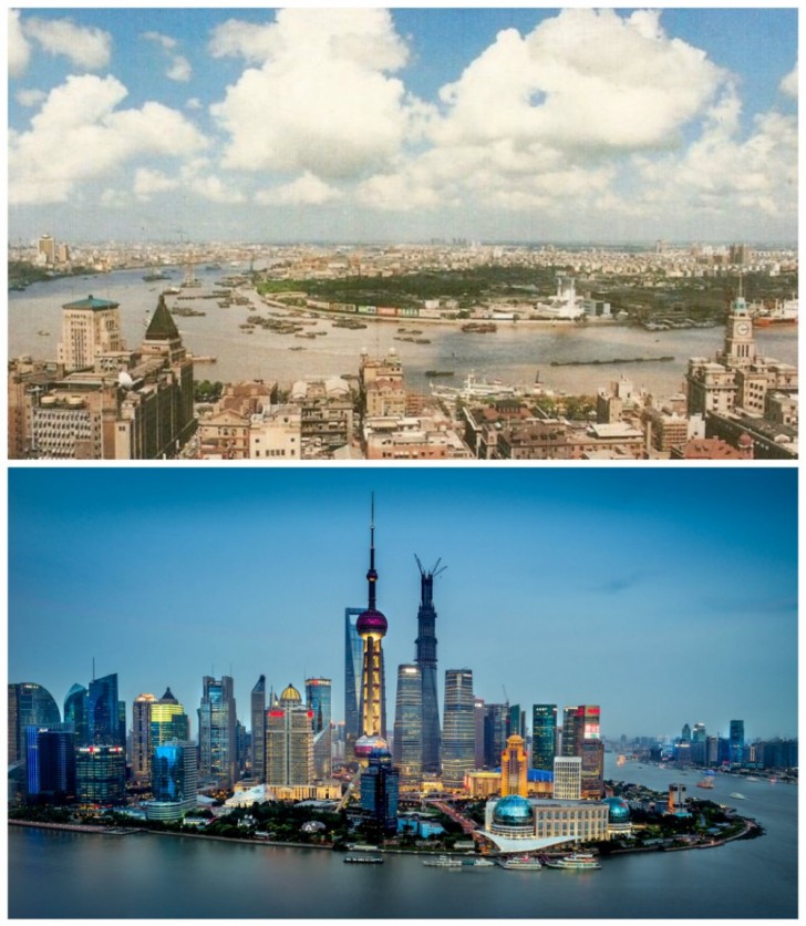 Shangai negli anni Novanta e oggi.