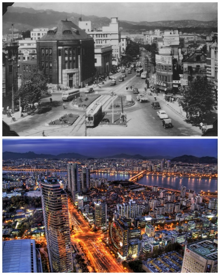 Seul (Corea del Sud) negli anni Cinquanta e in tempi moderni.