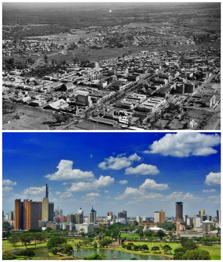 Nairobi (Kenya) negli anni Sessanta e oggi.