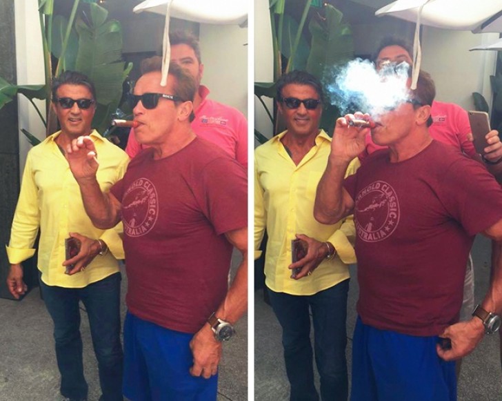 9. Ce fan se faisait photographier avec Sylvester Stallone, mais "un vieux monsieur avec un cigare dans la bouche" les a couverts!