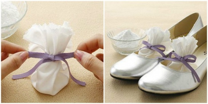 6. Éliminez les odeurs désagréables des chaussures en préparant vos propres parfums: vous pouvez utiliser des sacs de bicarbonate ou des peaux d'agrumes!