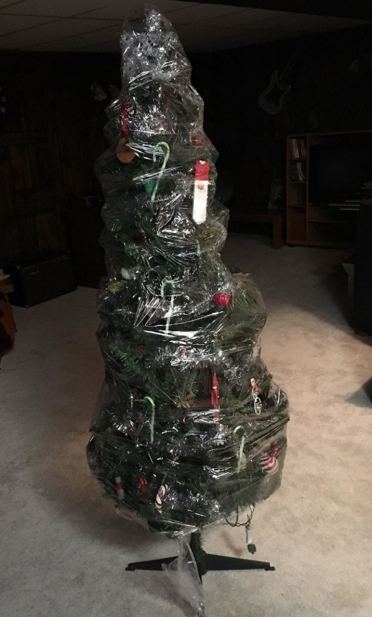 10. "Last year my husband said he would take care of taking down the Christmas tree. This year I discovered it like this."