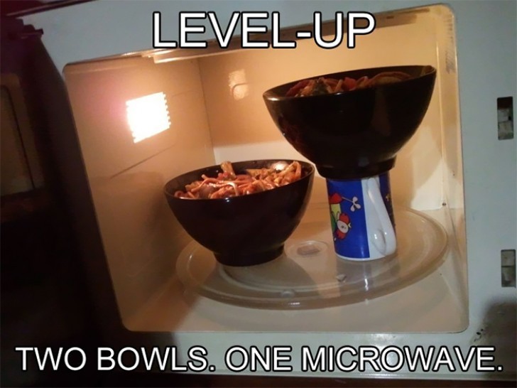 20. Get extra space in the microwave by using a simple cup or mug.