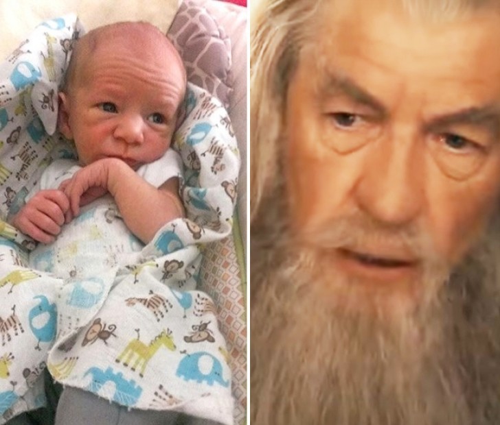 2. A little Gandalf in baby clothes and wearing a diaper.