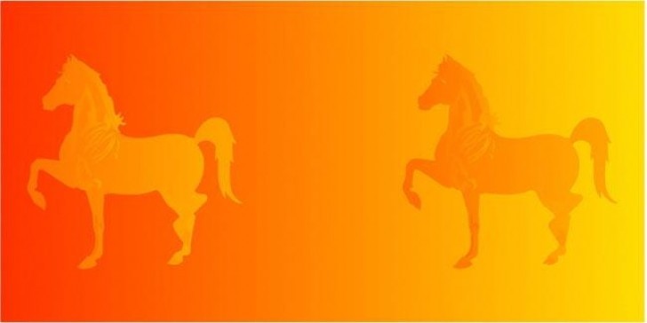 Do you see the yellow horse and the orange horse?
