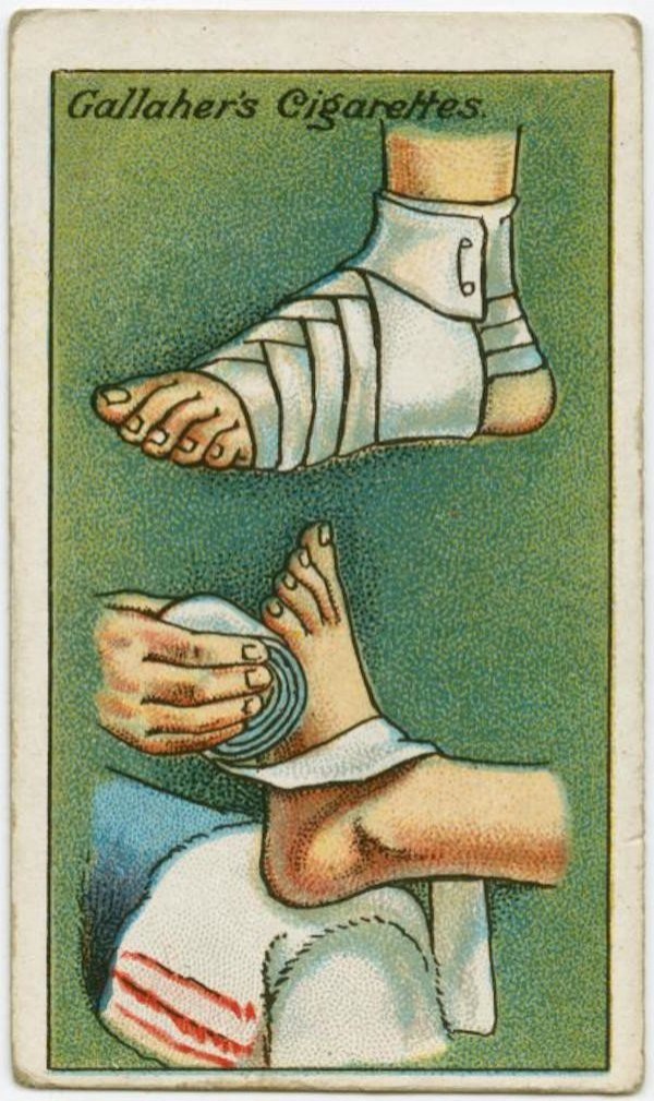 How to properly apply a bandage. First, wrap the bandage by spiraling it from the heel to the toes, then pin the end over your ankle.