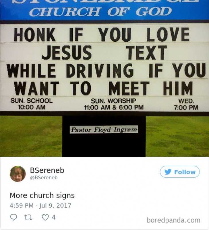 Suona il clacson se ami Gesù, mandagli un SMS mentre sei alla guida se lo vuoi conoscere.