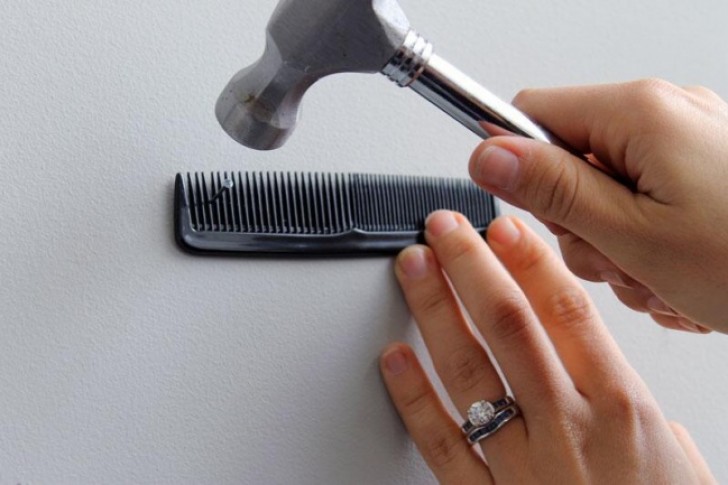 8. To avoid hitting your finger with your hammer, hold the nail in place with a comb!
