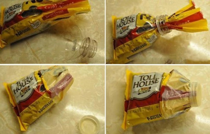 2. Seal opened cookie and snack food bags using a plastic bottle!