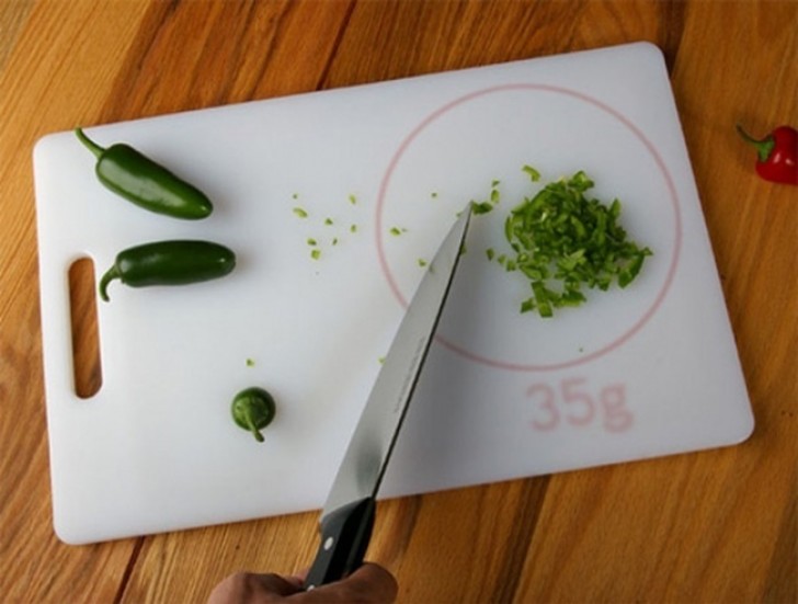 15. A cutting board with a built-in scale.