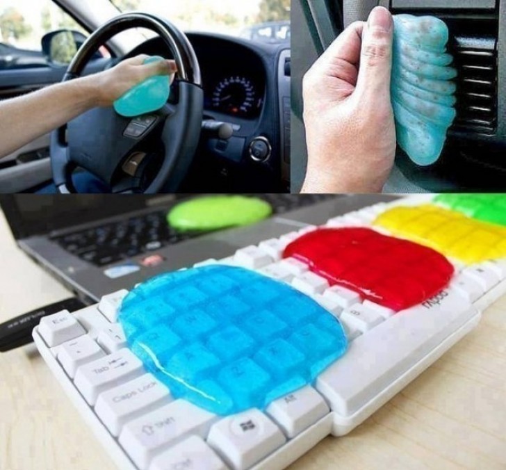 3. These transparent gel cleaning compound sponges eliminate dust and dirt in unreachable places.