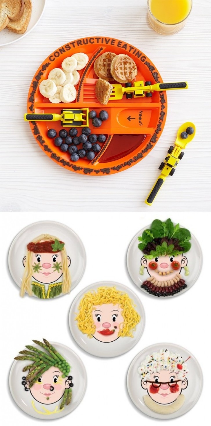 10. Funny plates to stimulate the appetite of the little ones and to convince them to eat the foods they do not like!