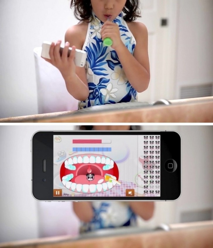 Intelligent tandborste: genom att skicka data till smartphonen via Bluetooth, förvandlar den rensningen till ett spel. När tänderna är väl rena samlas poäng och priser!