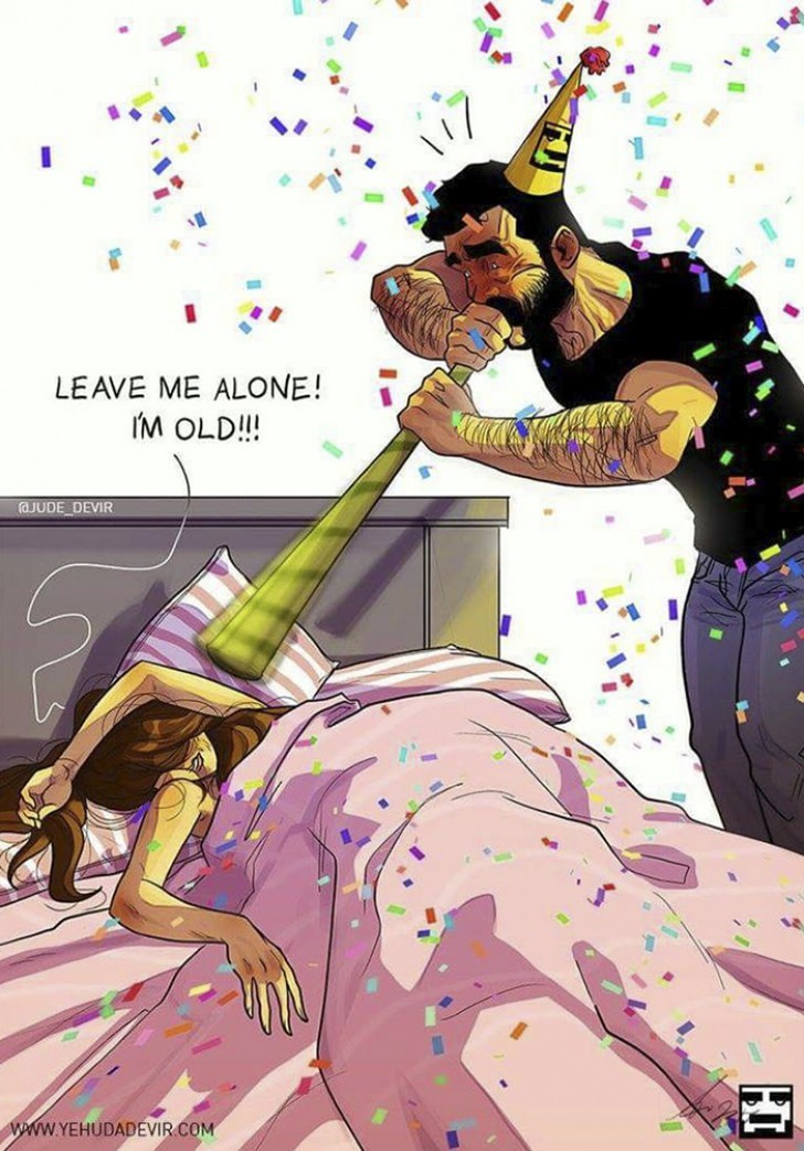 Waking her up on her birthday --- he is happy but she just wants to disappear.