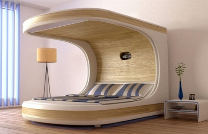 2. A "smart bed" that cuddles you with a movie projector, aroma diffuser, chromotherapy, and more!