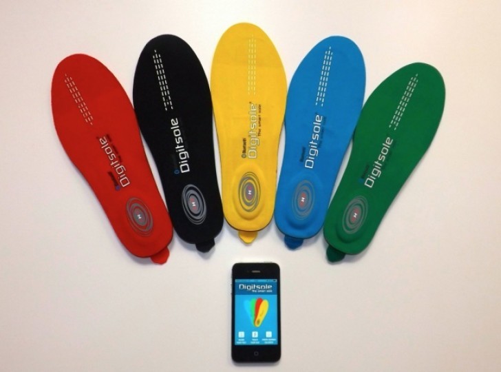 14. Self-heating insoles for shoes, connected to an app, that keep your feet warm, count steps, and measure burned calories.