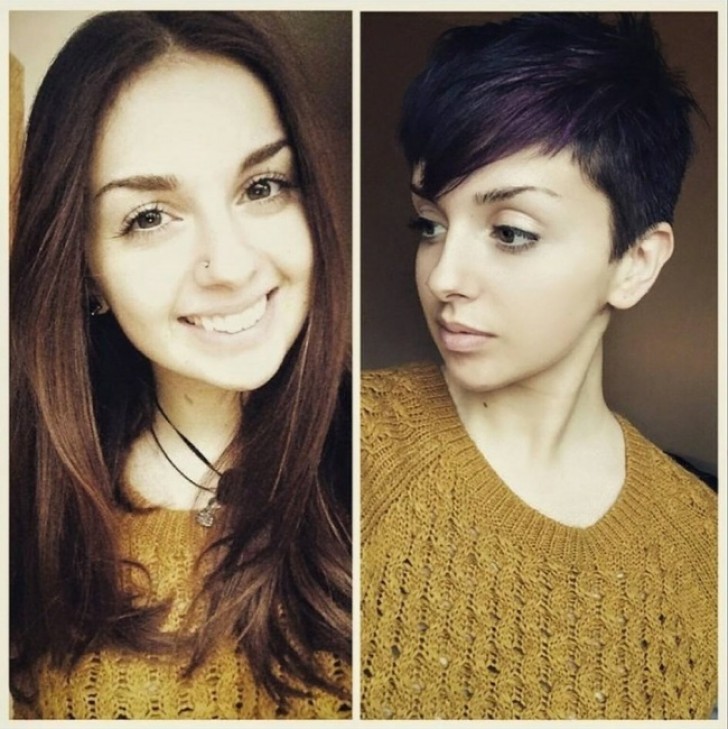 She looks fine with both hairstyles but doesn't the short hairstyle give her something extra?