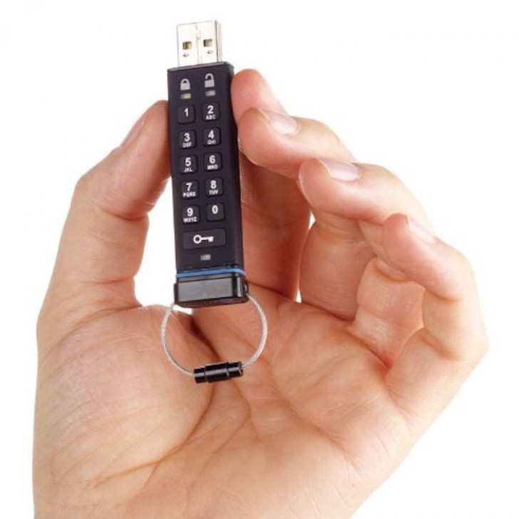 The Aegis Secure Key USB 2.0 Flash Drive is encrypted. It costs around 120 USD (103.55 Euro) but maybe you are willing to spend this much for the security of your digital documents ...