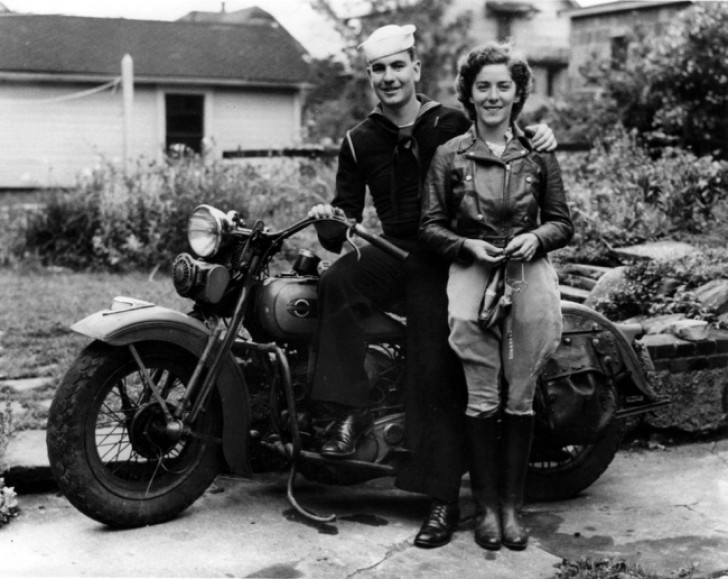 My grandparents in the 1950s with one of their motorcycles.