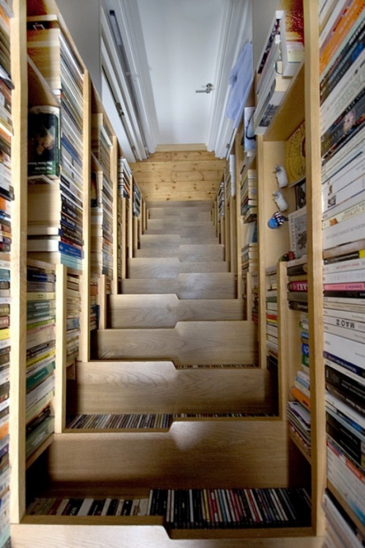 6. A staircase turned into DVD storage areas.