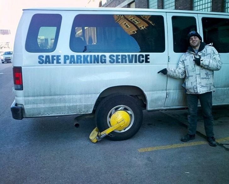 8. This secure parking service van just got clamped and ticketed!