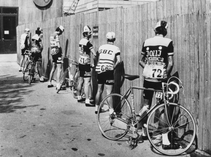 13. Cyclists shortly before the start of the 1973 Giro d'Italia cycling race.