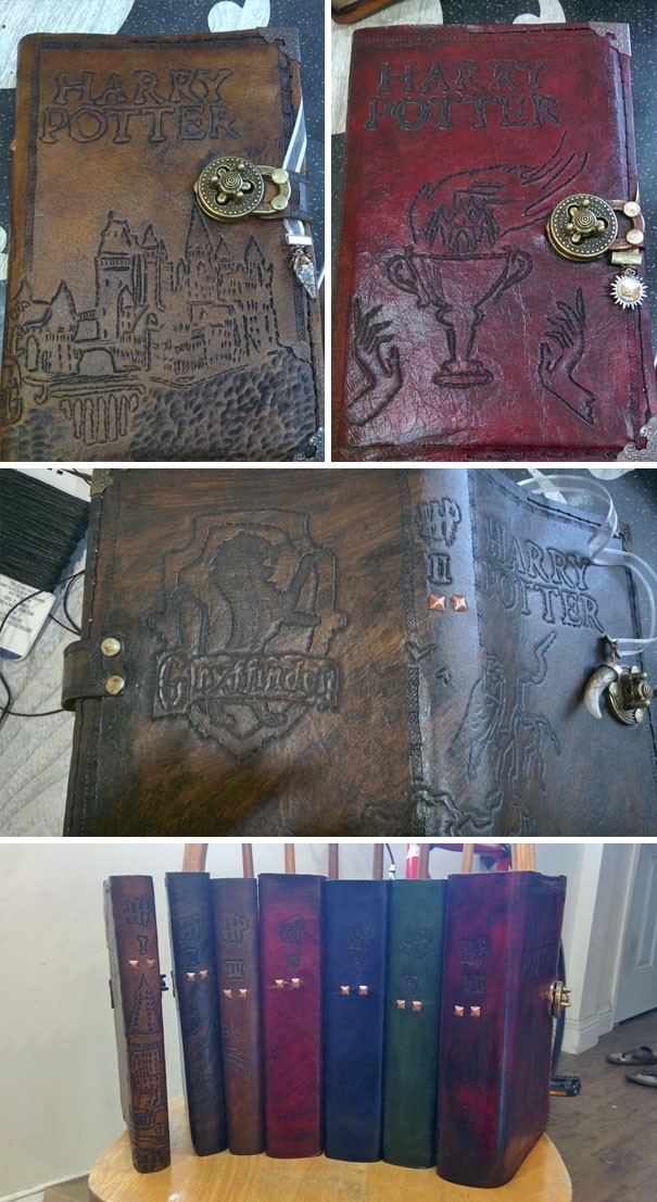 My girlfriend is a fan of "Harry Potter" and I created these handmade book covers just for her!