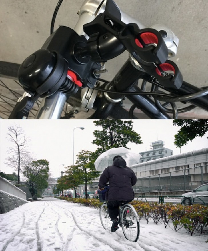 10. Wenn es regnet kann man trotzdem mit dem Fahrrad fahren, es gibt eine Halterung für einen Regenschirm.