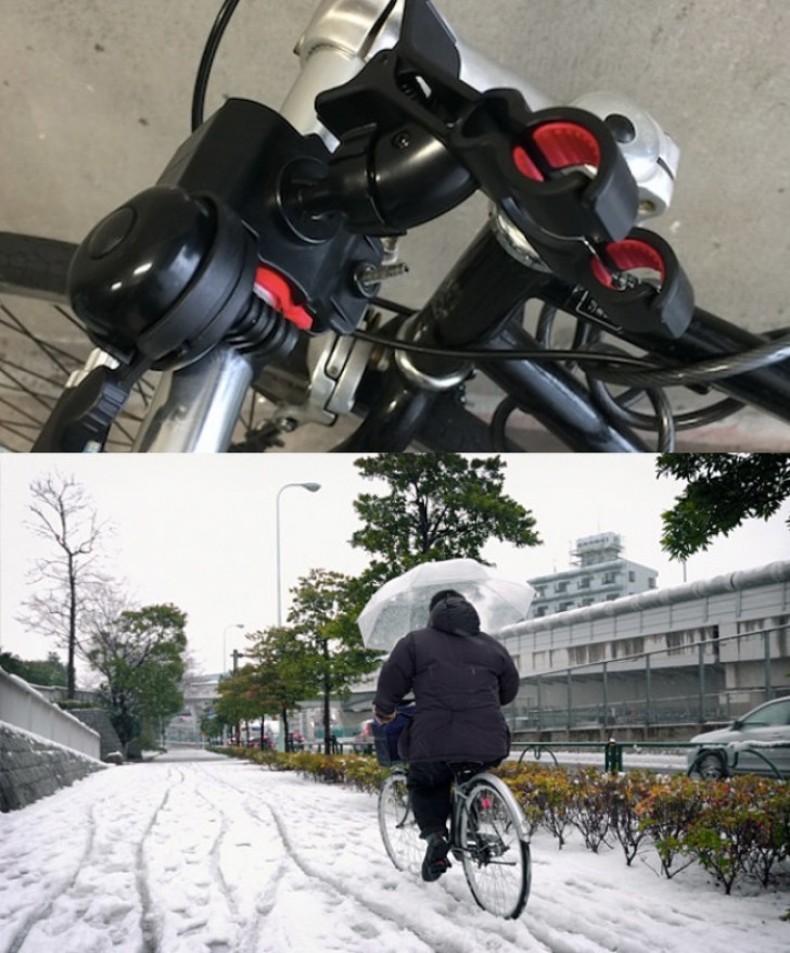 10. Si llueve se puede igualmente ir en bicicleta: esta el espacio propuesto para poner el paraguas!