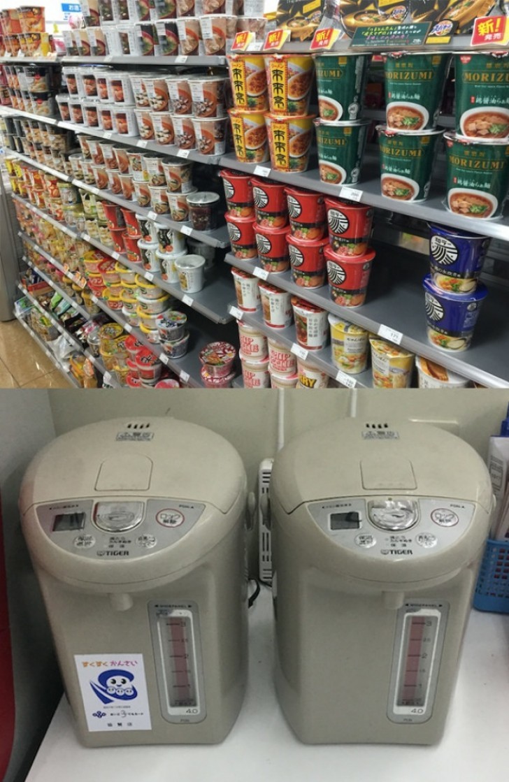 5. Hot water dispensers to enjoy noodles even while doing the shopping!