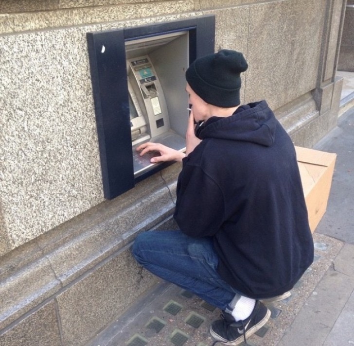 2. Withdrawing money from a cash machine, while doing a bit of physical exercise