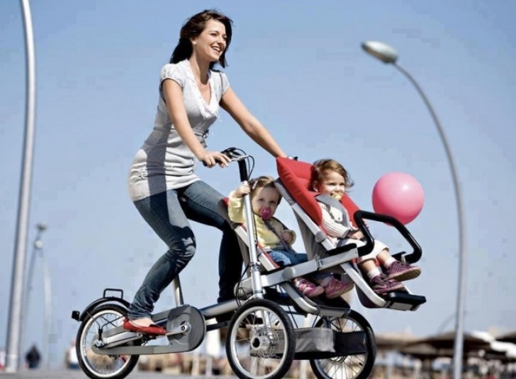 11. A stroller bicycle for carrying twin babies!