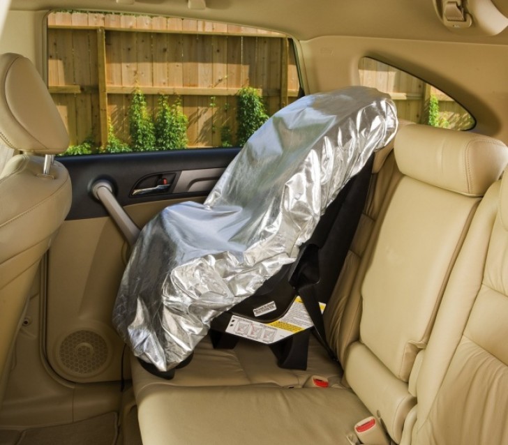 14. A heat-deflecting cover that prevents a baby stroller from getting hot in the car.