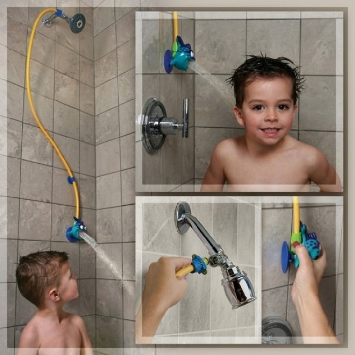 9. Eine witzige und praktische Dusche, die man je nach Größe des Kindes variieren kann