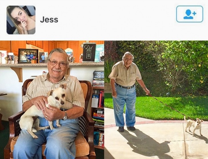 "Abbiamo regalato un cane a mio nonno per stare in compagnia, ed ora mi riempie di foto che lo ritraggono insieme al suo nuovo amico".