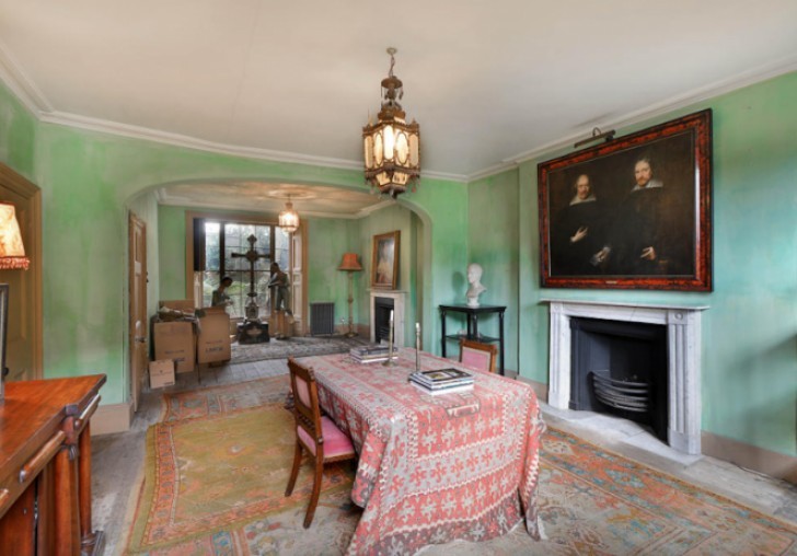 The floors and windows in the dining room on the first floor are all original.