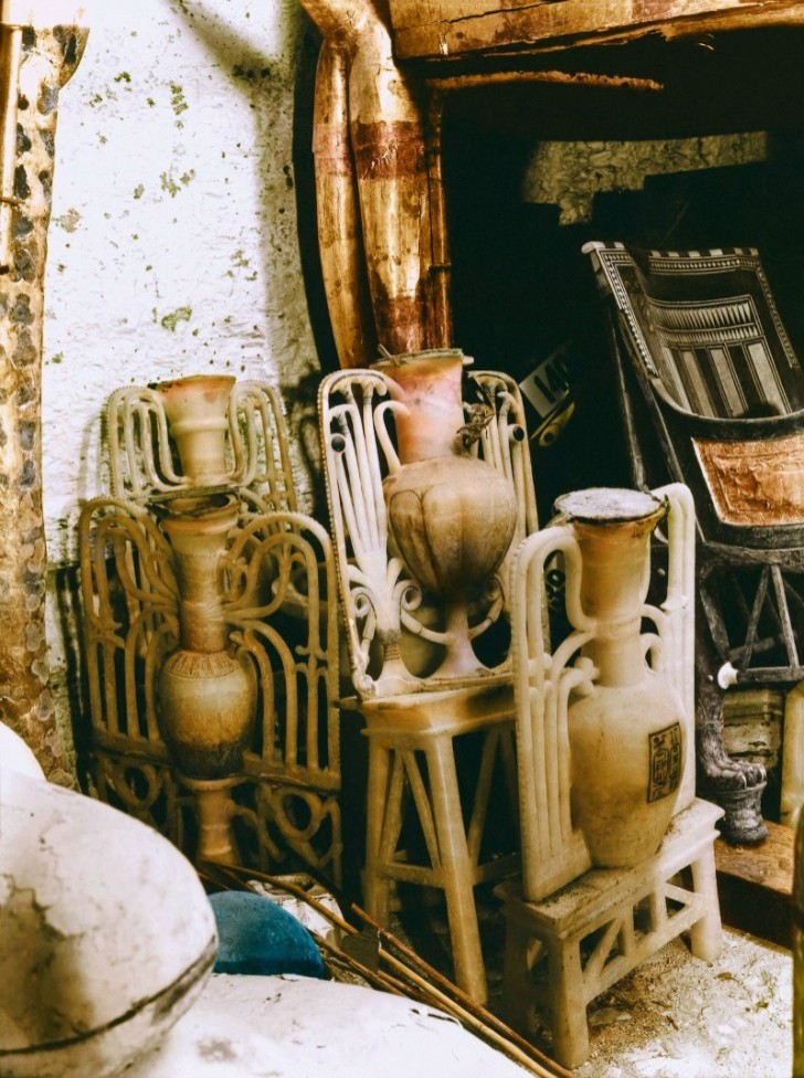 Carved alabaster jars