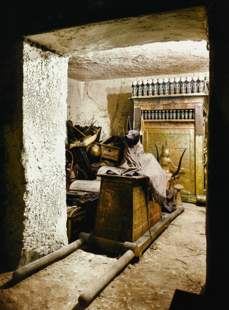 The God Anubis depicted as jackal in the treasure room in the tomb.