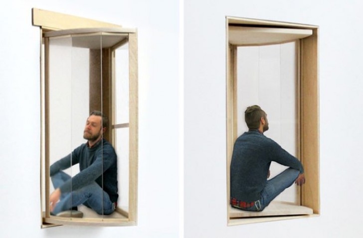Ein anderes Modell von Fenster vom argentinischen Architekten kann um 360 Grad gedreht werden. Es kann eine ganze Person aufnehmen für eine Pause außerhalb des Wohnhauses!