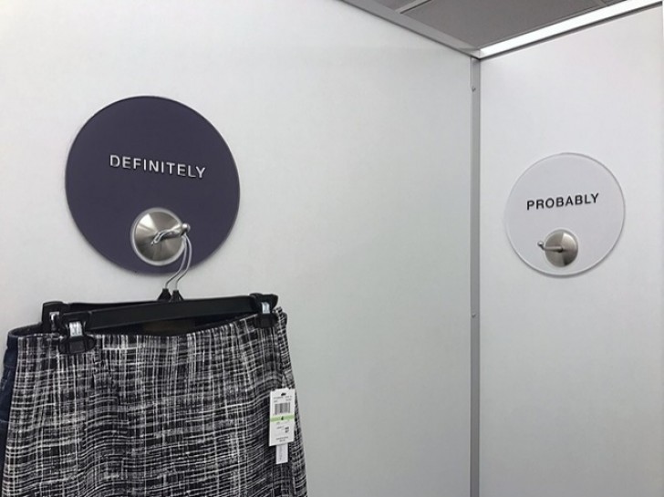 These hooks inside dressing rooms help you decide what to buy.
