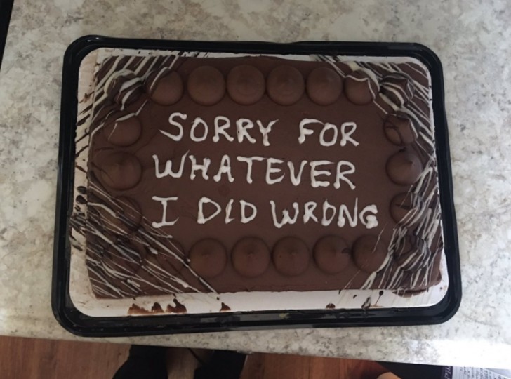Un gâteau de réconciliation:"Quoi que j'aie fait de mal, je m'en excuse".