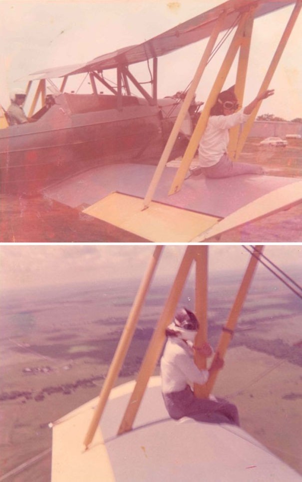 Mia nonna mentre vola sull'ala dell'aeroplano del padre... e l'ha fatto per davvero, due volte!