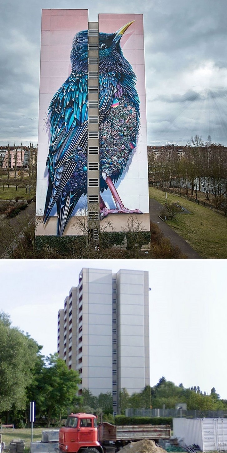 3. Berlin (Germany) - Giant Starling Mural (a 13-floor sized bird)